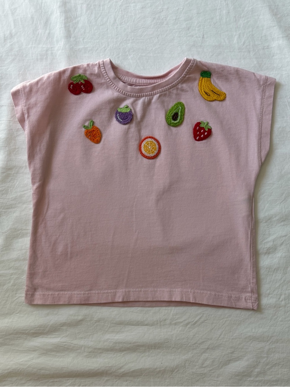 ZARA Kids Pink Crochet Fruit Appliqué T-Shirt Girls 3T 98cm